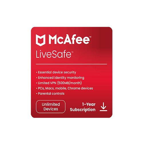 McAfee Live Safe | Unlimited Devices | 1 Year -2024